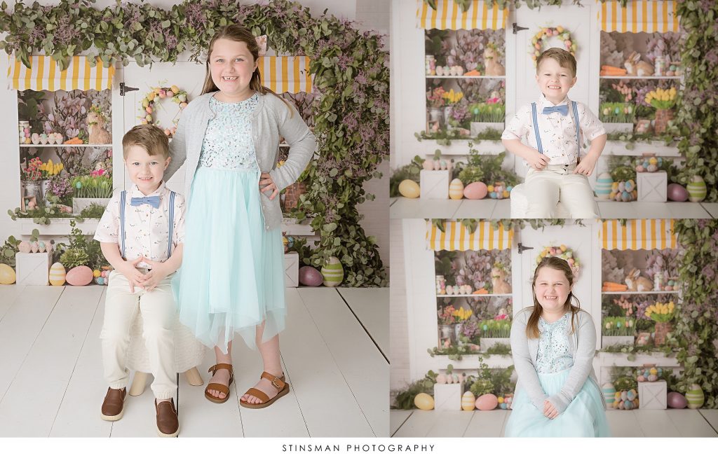 Siblings posing at their Easter mini photoshoot