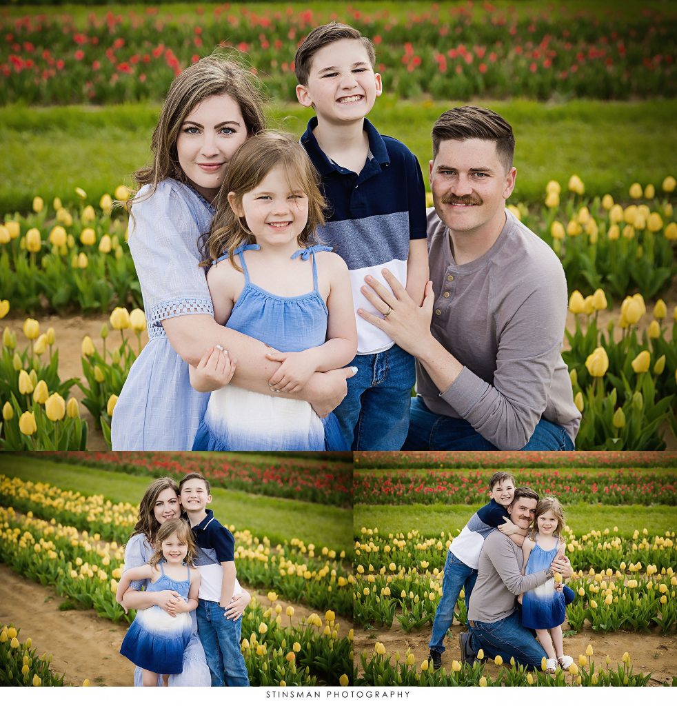 Family posing in field at their tulip mini photoshoot