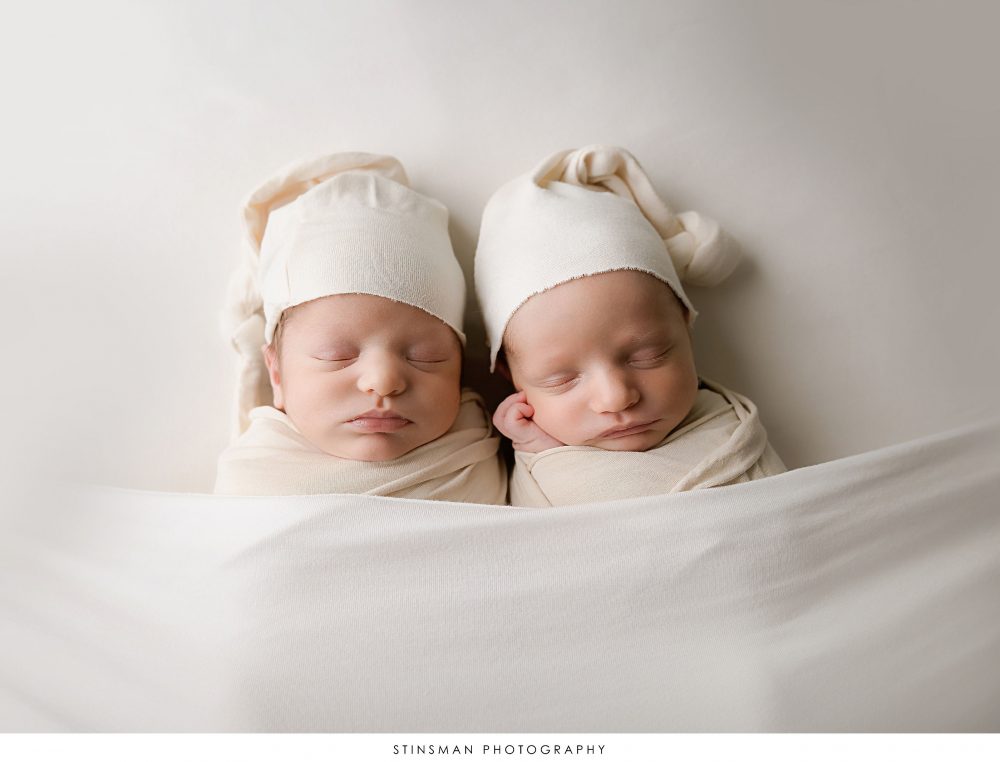 Newborn twins posed at their newborn photoshoot